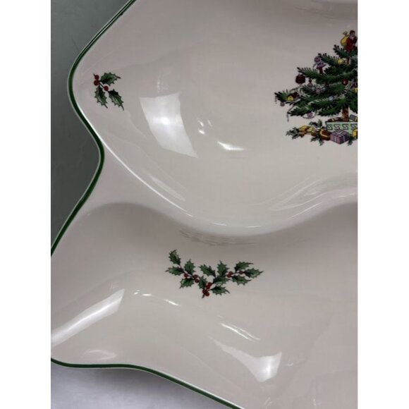 Spode Ceramic Christmas Tree 3 Section Serving Dish Holiday Tableware - Picture 9 of 11